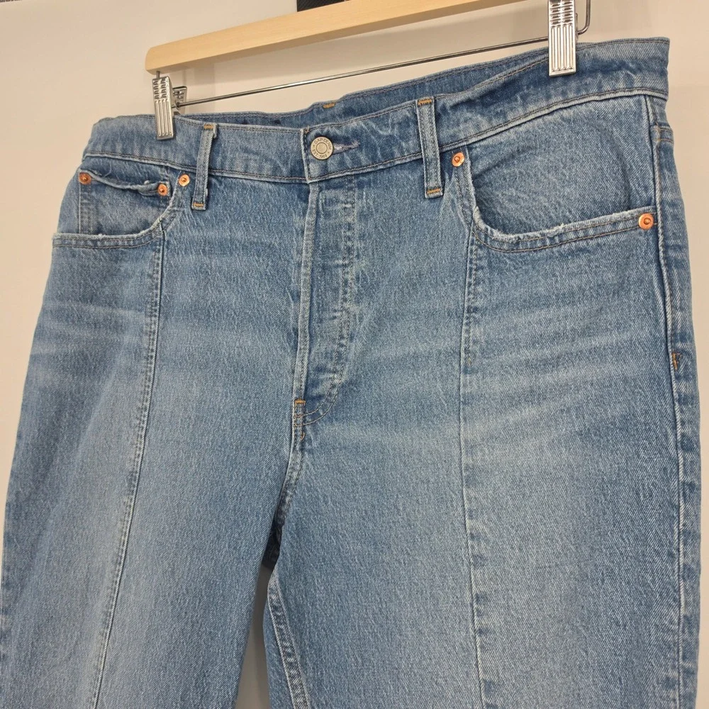 Gap Cheeky Straight Jeans 33 16 Reg Blue High Rise Front‎ Seam Raw Hem Boho 90s